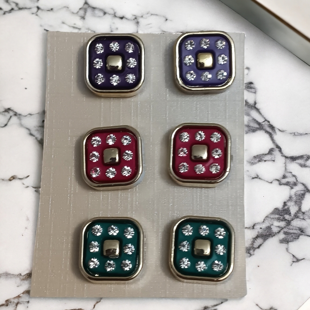 Gold Rhinestone Multicolor Earrings Set - Picture 2 of 5